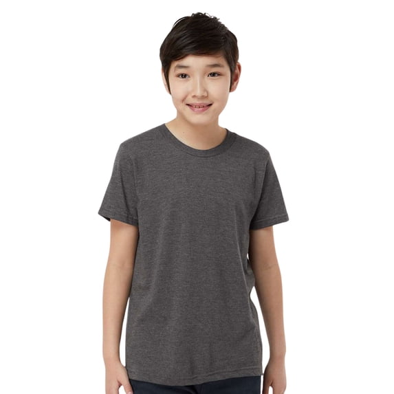 Tultex Youth Fine Jersey Short Sleeve T-Shirt 100% Ring-Spun Cotton Plain Classic Fit Kids Tee (Heather-Charcoal, XL)