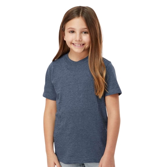 Tultex Youth Fine Jersey Short Sleeve T-Shirt 100% Ring-Spun Cotton Plain Classic Fit Kids Tee (Heather-Denim, L)