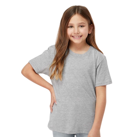 Tultex Youth Fine Jersey Short Sleeve T-Shirt 100% Ring-Spun Cotton Plain Classic Fit Kids Tee (Heather-Grey, S)
