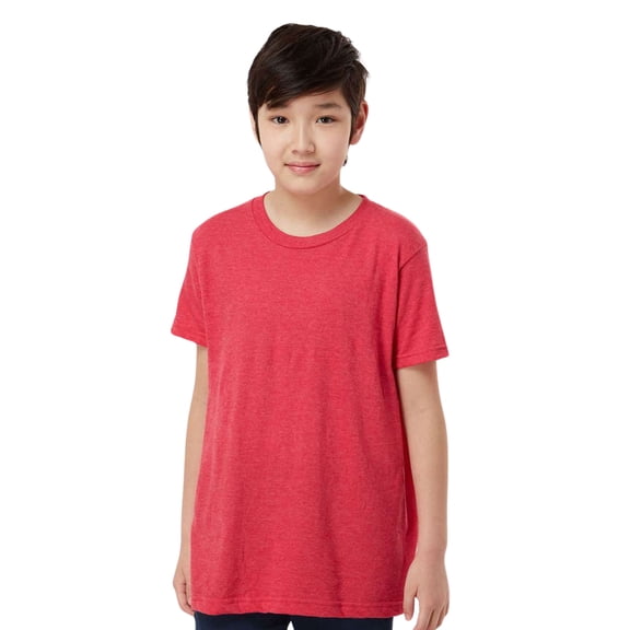 Tultex Youth Fine Jersey Short Sleeve T-Shirt 100% Ring-Spun Cotton Plain Classic Fit Kids Tee (Heather-Red, L)