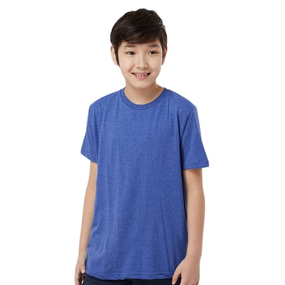 Tultex Youth Fine Jersey Short Sleeve T-Shirt 100% Ring-Spun Cotton Plain Classic Fit Kids Tee (Heather-Royal, M)