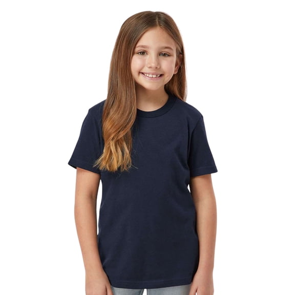 Tultex Youth Fine Jersey Short Sleeve T-Shirt 100% Ring-Spun Cotton Plain Classic Fit Kids Tee (Navy, M)