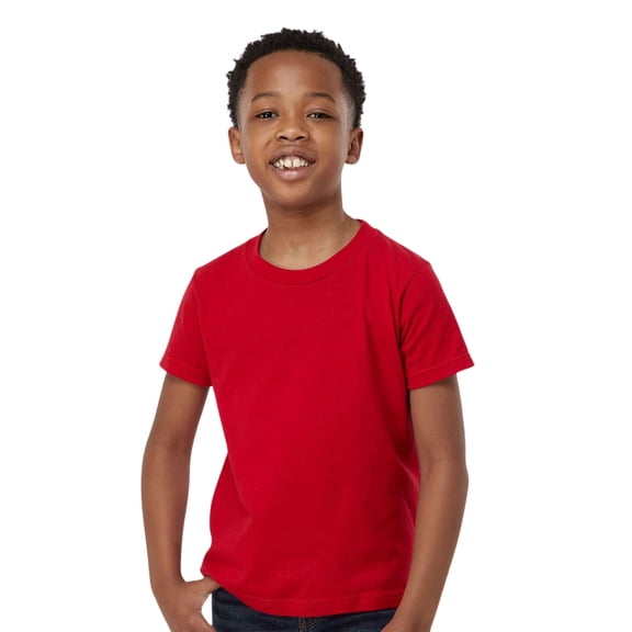 Tultex Youth Fine Jersey Short Sleeve T-Shirt 100% Ring-Spun Cotton Plain Classic Fit Kids Tee (Red, L)