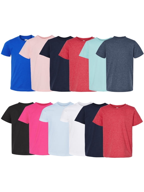 – Youth Jersey, Ribbed Crewneck, Back Neck Tee | 90% ring-spun cotton, 10% polyester, 4.5 oz | Bulk color, Pack- 12, Size-M