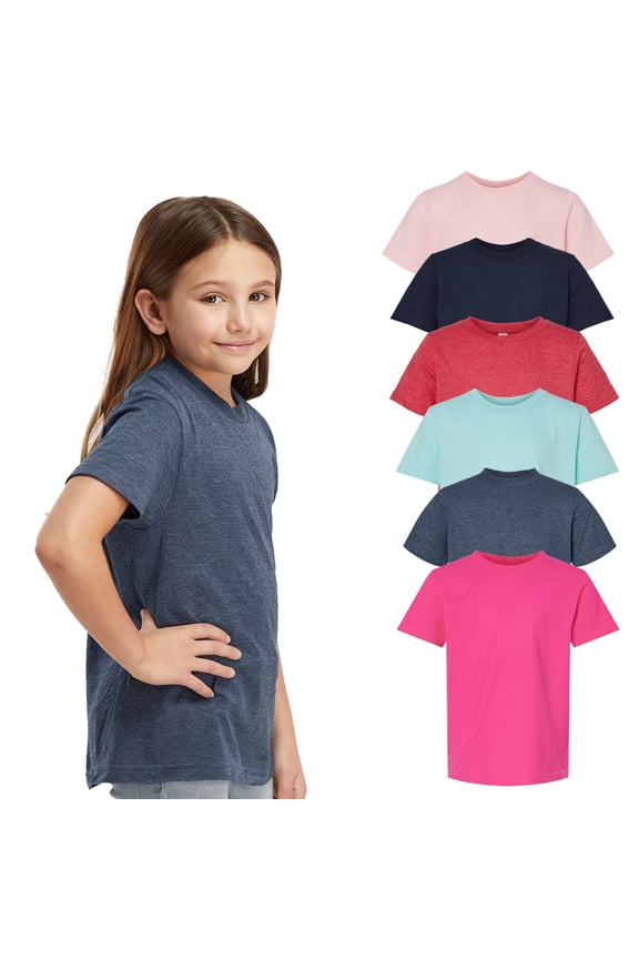 – Youth Jersey, Ribbed Crewneck, Back Neck Tee | 90% ring-spun cotton, 10% polyester, 4.5 oz | Bulk color, Pack- 6, Size-XS