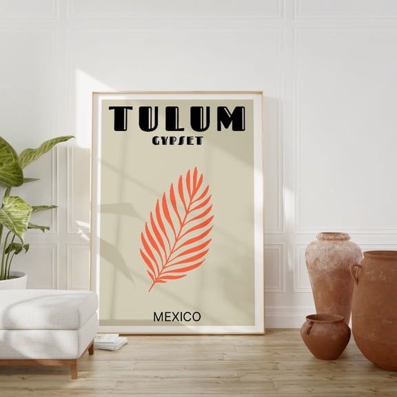 Tulum Bohemia Beige Travel Wall Art Print, Neutral Coastal Home Decor