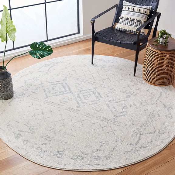 Tulum Collection Area Rug - 3' Round, Ivory & Light Grey, Moroccan Boho Distressed Design, Non-Shedding & Easy to Clean, Ideal for Entryway, Foyer, Accent Space, Bedroom (TUL268B)
