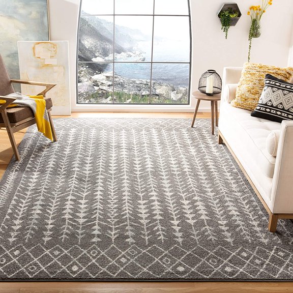 Tulum Collection Area Rug - 6'7" Square, Dark Grey & Ivory, Moroccan Boho Distressed Design, Non-Shedding & Easy to Clean, Ideal for Living Room, Bedroom, Dining Space (TUL262F)