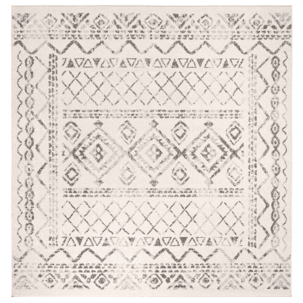 Tulum Ivory/Gray 7 Ft. X 7 Ft. Square Tribal Distressed Border Area Rug