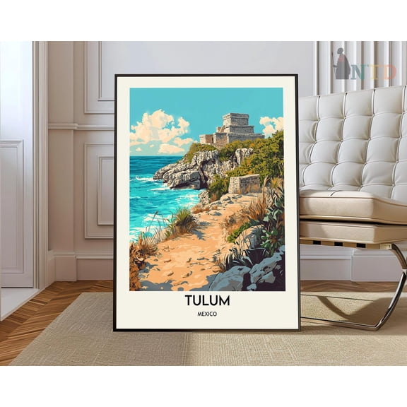 Tulum Mexico Beach Poster, Stretched Canvas 16x20in