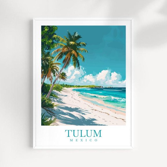 Tulum Mexico Beach Travel Wall Art Print, Tropical Coastal Home Decor