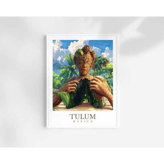 Tulum Mexico Coastal Nature Wall Art Print, Illustrated Travel Home Decor