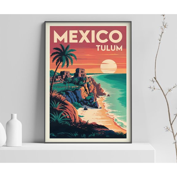 Tulum Mexico Coastal Travel Wall Art Decor Unframed Paper Print
