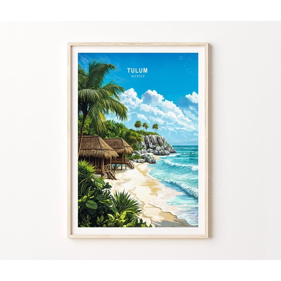 Tulum Mexico Minimalist Travel Wall Art, Unframed Paper Poster 8x10in