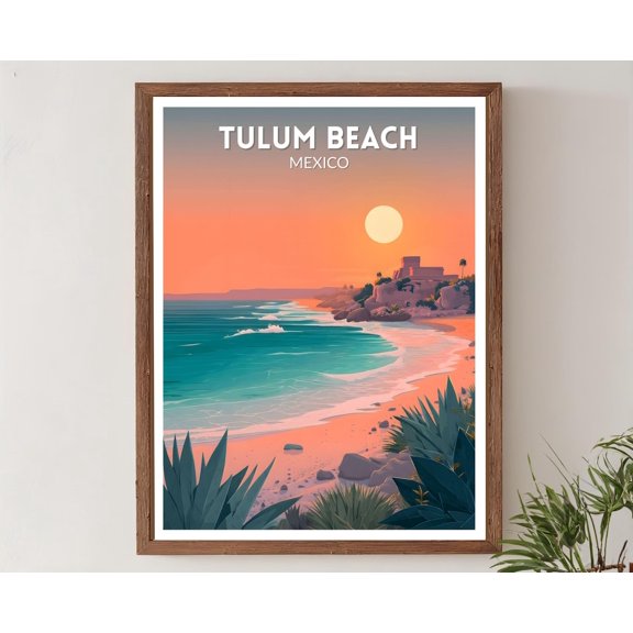 Tulum Mexico Sunset Beach Travel Memory Tropical Coastal Decor, Unframed Poster