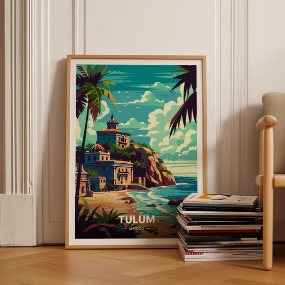 Tulum Mexico Travel Home Office Wall Decor, Stretched Canvas 8x10in