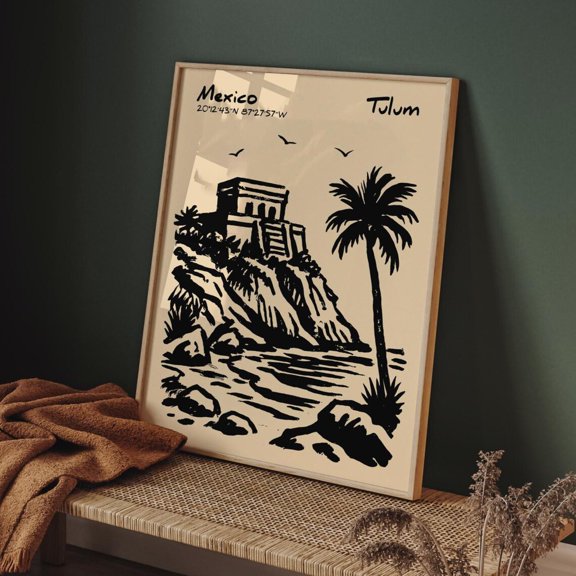 Tulum Mexico Travel Poster, Riviera Maya Wall Art, Unframed Poster Size 8x12