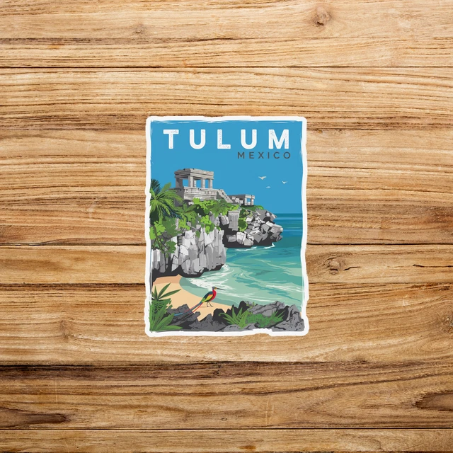 Tulum Mexico Travel Sticker - Mayan Ruins Tropical Beach Art Print ...