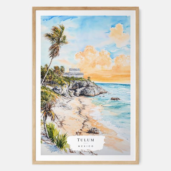 Tulum Mexico Watercolor Wall Art Print For Tropical Beach Decor