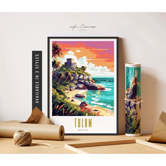 Tulum Print Mexico Wall Art Mayan Ruins Tulum Beach Prints Tulum Decor Retro Destination Prints Travel Art, Unframed Poster Size 8x12
