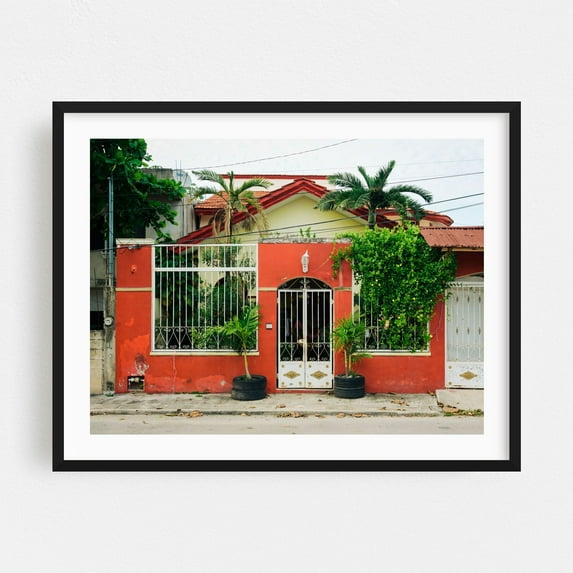 Tulum Residential 01 - Tulum Quintana Roo Mexico Photography Tropical Architecture Palm Tree Vintage Street Photography Botanical Travel Poster Black Framed Wall Art Print 9 x 12 inches