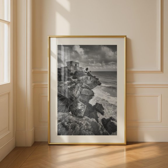 Tulum Ruins Black And White Print Coastal Art Wall Decor Home Decor Office Wall Art