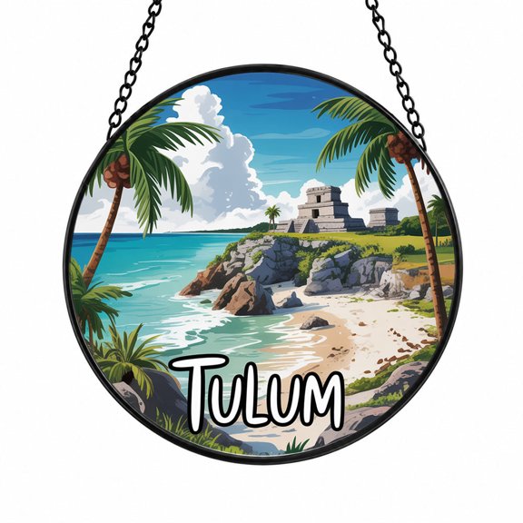 Tulum Travel Stained Glass Sun Catchers, Travel Souvenir Window Decor