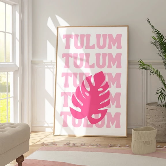 Tulum Travel T-Shirt Pink Boho Trendy Beachy Dorm Room Girl Decor Art Tee, Stretched Canvas 8x10in