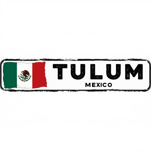 Tulum Travel Tin Sign 16x4 Inch Mexico Tulum Design - Ideal for Living Room, Patio, Outdoor Beachy Decor
