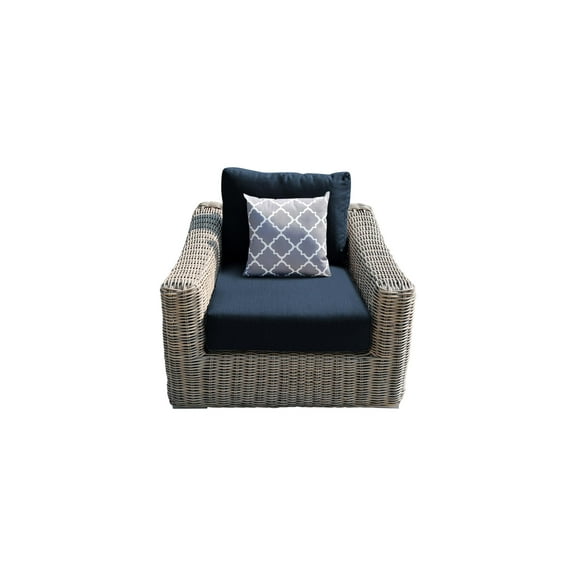 Tulum Two-Tone Dark Beige Aluminum Frame Arm Chair in Blue Cushion