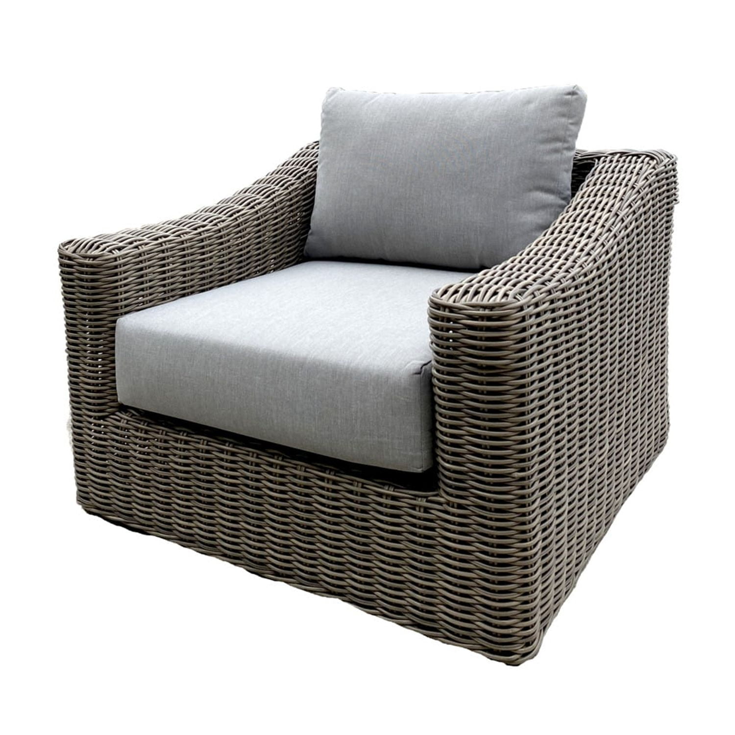 Tulum Two-Tone Dark Beige Resin Wicker Arm Chair with Silver Cushions