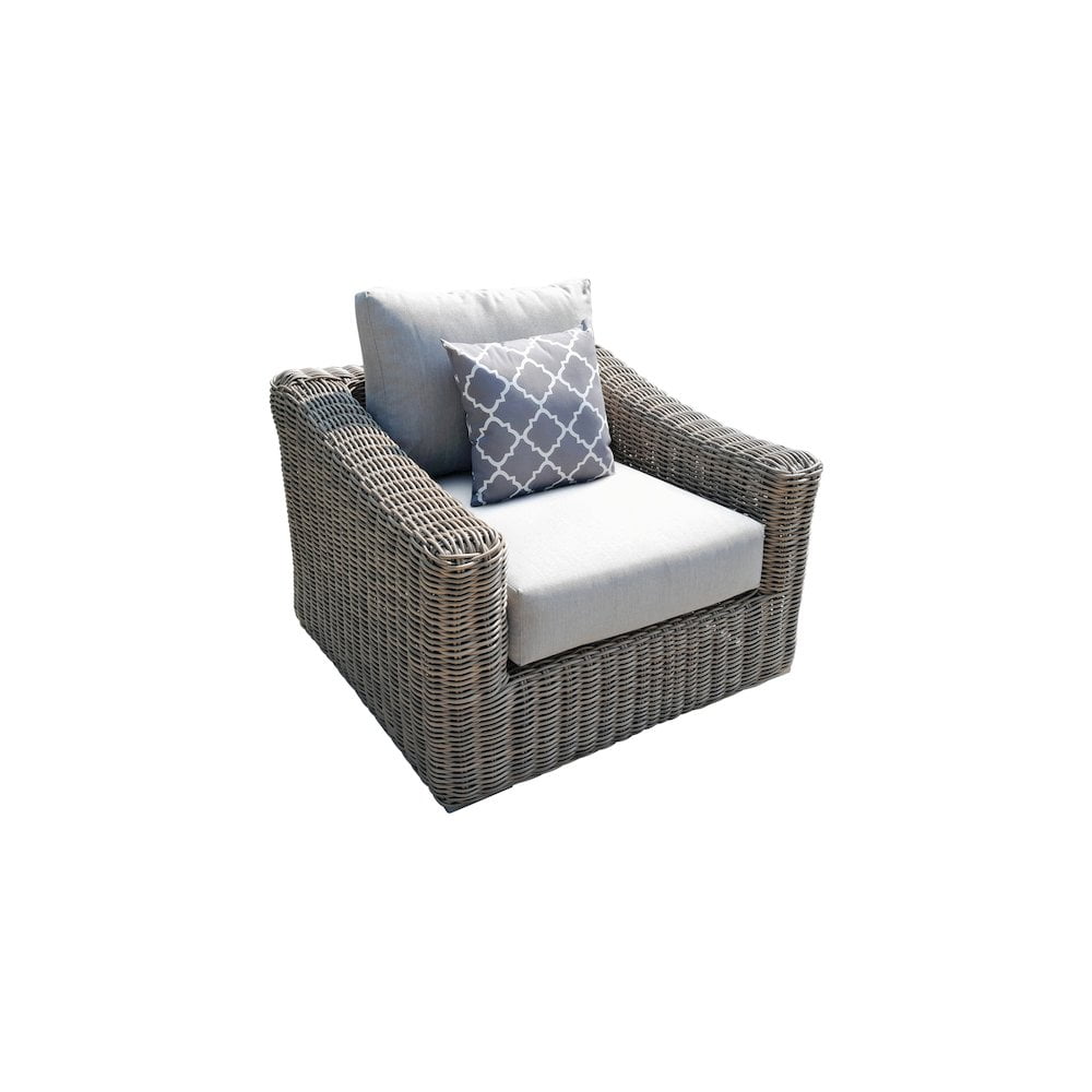 Tulum Two-Tone Dark Beige Resin Wicker Arm Chair with Silver Cushions