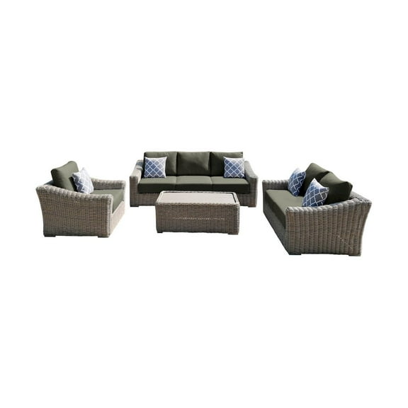 Tulum Two-Tone Dark Beige Aluminum Frame Deep Seating Set in Gray Cushion
