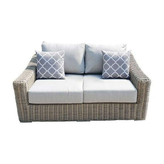 Tulum Two-Tone Dark Beige Aluminum Frame Loveseat in Silver Cushions