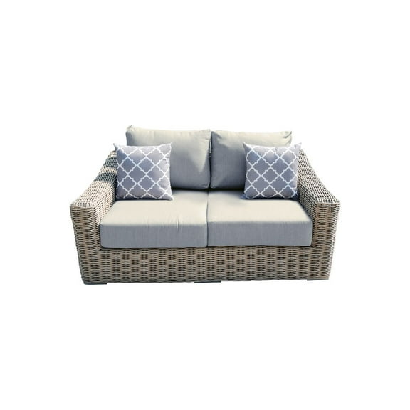 Tulum Two-Tone Dark Beige Aluminum Frame Loveseat in Silver Cushions