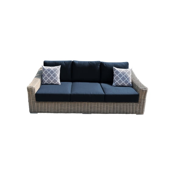 Tulum Two-Tone Dark Beige Aluminum Frame Sofa in Blue Cushion