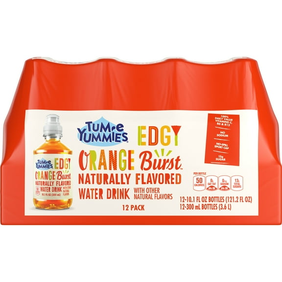Tum-e Yummies Edgy Orange Burst Naturally Fruit Water, 10.1 fl oz, 12 Count Bottles