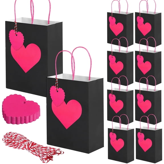 Tumao 12 Pcs Valentines Day Gift Bags with Tags Kraft Pape Gift Wrap for wedding, Birthday Parties, Anniversary, Valentine and Little Presents