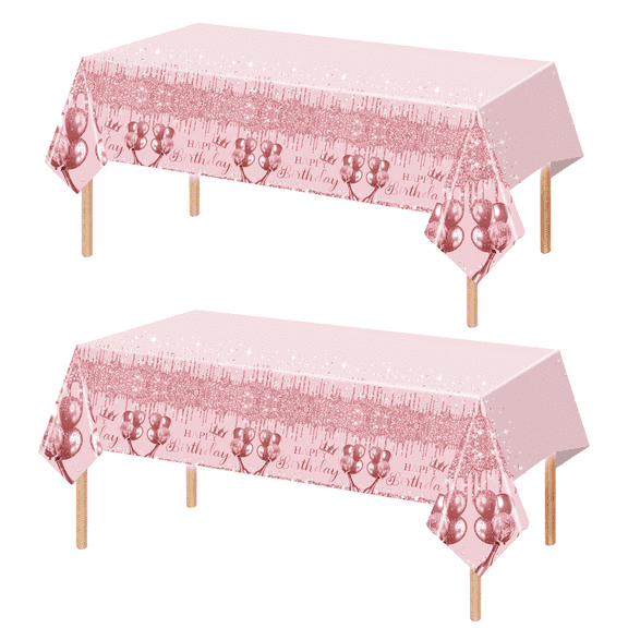 Tumao 2 Pack Valentine's Day Tablecloth, Pink Rose Gold Valentines Table Cover, 51"x86" Plastic Disposable Table Cover for Anniversary Valentines Wedding Birthday