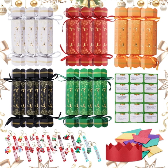 Tumao 30 Packs Christmas Crackers, Make Your Own Christmas Crackers Kit, Luxury Cracker Candy Paper Boxes with Keyring, Family Party Favors, Xmas Tree Decoration
