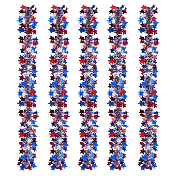 Tumao 33FT 5Pcs 4th of July Garland Red White and Blue Patrioic Star Metallic Tinsel Garland for Independence Day Memorial Day and Veterans Day Decorations