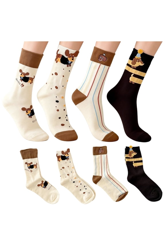 4 Pairs Dachshund Themed Funny Socks Womens Cute Crew Socks Casual Athletic Cotton Long Scrunch Slouchy Socks Gifts for Dachshund Lovers