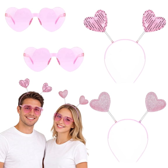 Tumao 4 Pieces Valentines Heart Headbands and Sunglasses for Women Men Valentines Party Supplies Photo Props Holiday Wedding Birthday