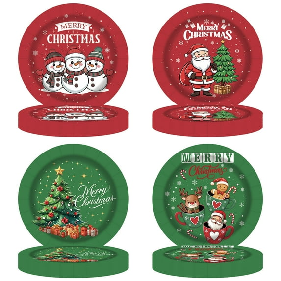 Tumao 60 Pcs 9 inch Christmas Plates Set Christmas Party Supplies and Decorations, Christmas Party Tableware Set for Family, Red/Green