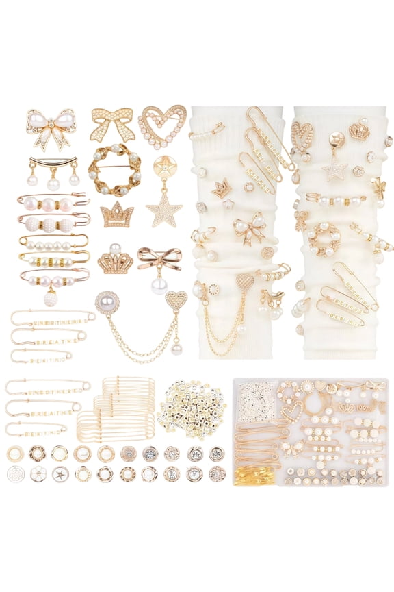 76Pcs Junk Socks Charms Kit, Shoes Charm for Sneakers, Gold Brooches and Pins for Women, DIY Accessories for Decorating and Personalizing Socks Shoes Hats Scarf Shawl