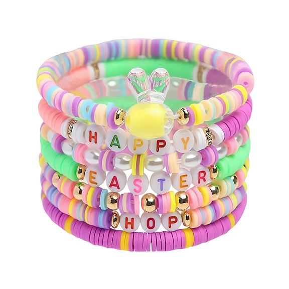 Tumao 7Pcs Easter Bunny Basket Gifts Bracelet, Easter Gifts for Women, Cute Bunny Pendant Bracelet Accessories for Women Men