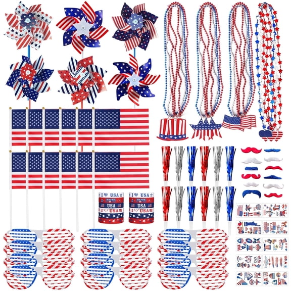 Tumao 88 Pcs 4th of July Accessories Party Supplies Favors,Fourth of July Patriotic Decorations Set Red White Blue for Independence Day Accessories