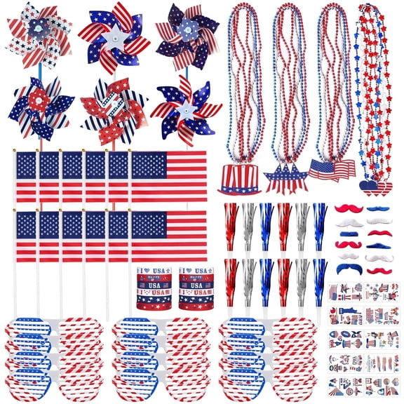Tumao 88 Pcs 4th of July Accessories Party Supplies Favors,Fourth of July Patriotic Decorations Set Red White Blue for Independence Day Accessories
