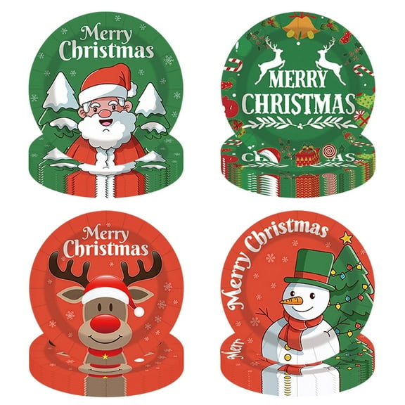 Tumao 9 inch Christmas Plates Set Christmas Party Supplies Decorations, Red Green Merry Christmas Party Tableware Set for Family, 60 Pcs
