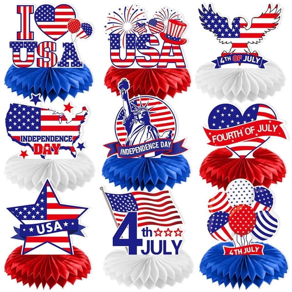 Tumao 9Pcs Independence Day Honeycomb Centerpieces Decorations, 4th of July Table Centerpiece, Patriotic Party Table Decorations American Red White and Blue Patriotic Party Decor